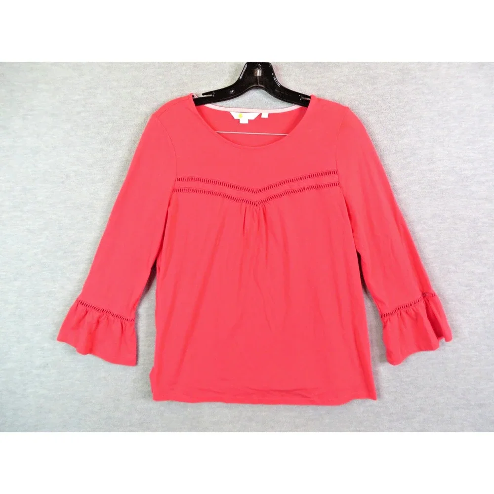 Boden Womens Shirt 8 Pink Knit Pullover Peasant Bellsleeve Boho Crochet Festival